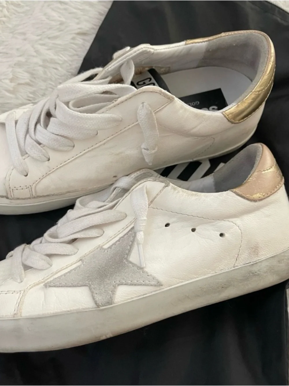 Golden Goose White Leather Sneakers with Silver Star & Gold Heel - Picture 1 of 11